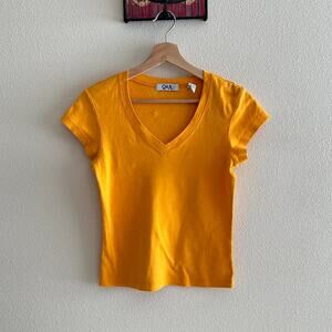 vintage dark yellow v neck short sleeve baby tee